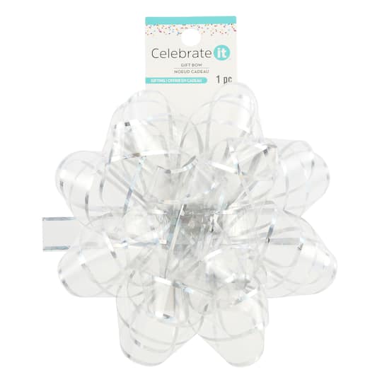 6" Clear & Silver Trim Gift Bow by Celebrate It™